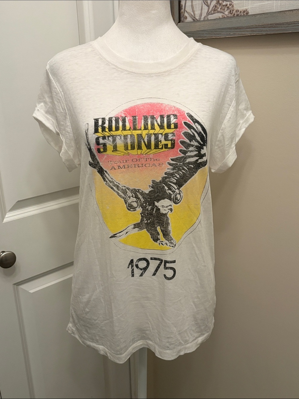 Rolling Stones 1975 Eagle Graphic Tee - White with Sunset Print Small “New”